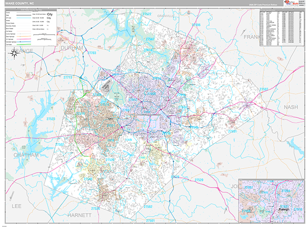 Wake County Wall Map Premium Style