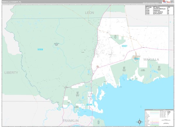 Wakulla County, FL Carrier Route Wall Map