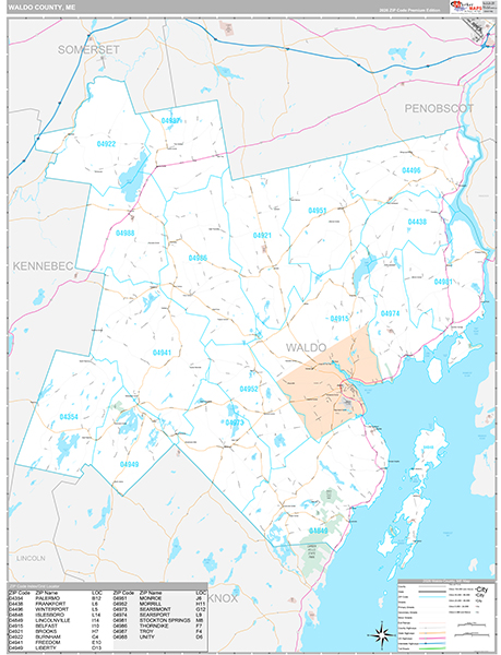 Waldo County, ME Wall Map Premium Style