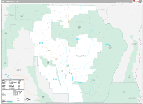 Wallowa County, OR Carrier Route Wall Map
