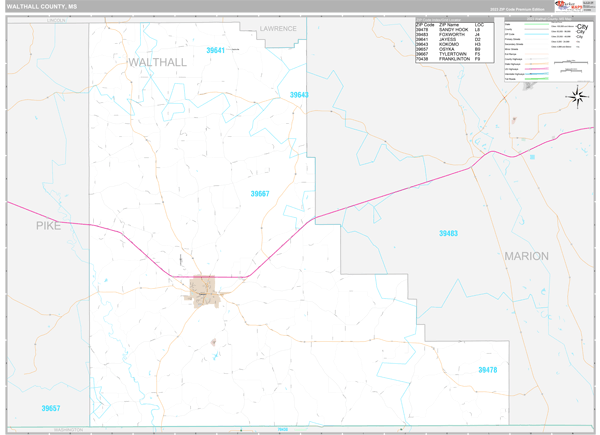 Walthall County, MS Wall Map