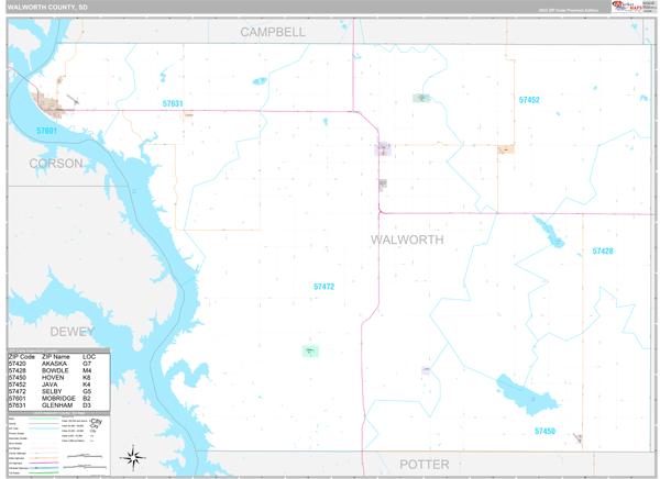 Walworth County, SD Wall Map Premium Style