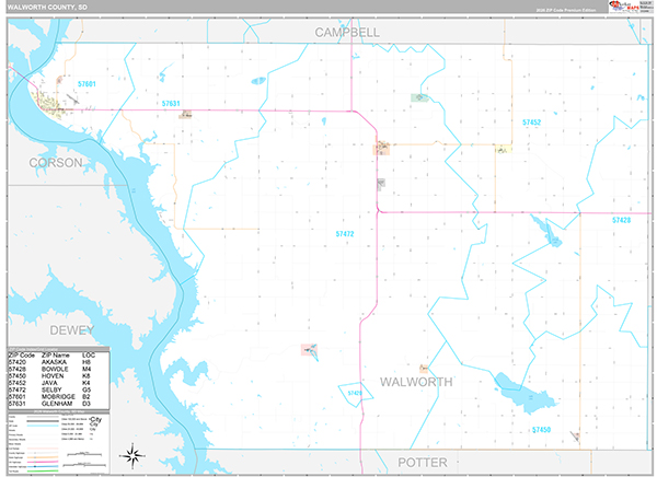 Walworth County, SD Carrier Route Wall Map