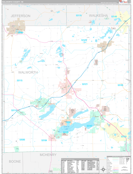 Walworth County, WI Zip Code Map