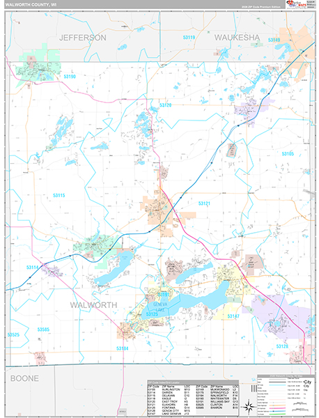 Walworth County, WI Wall Map