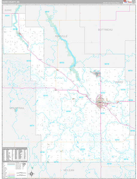 Ward County, ND Wall Map Premium Style