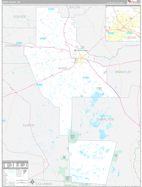 Ware County Wall Map Premium Style