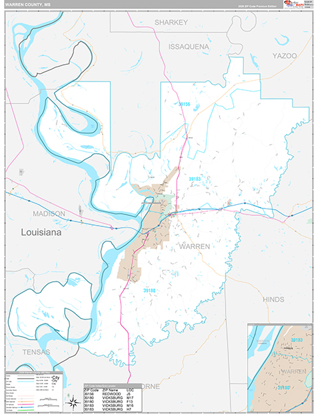 Warren County, MS Zip Code Map