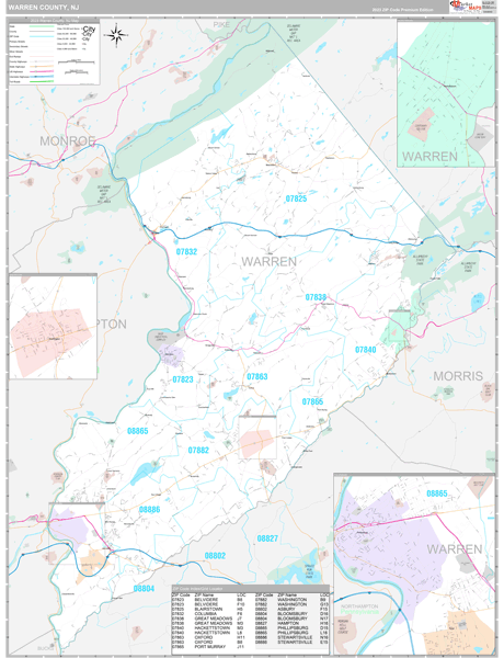 Warren County, NJ Wall Map Premium Style by MarketMAPS - MapSales