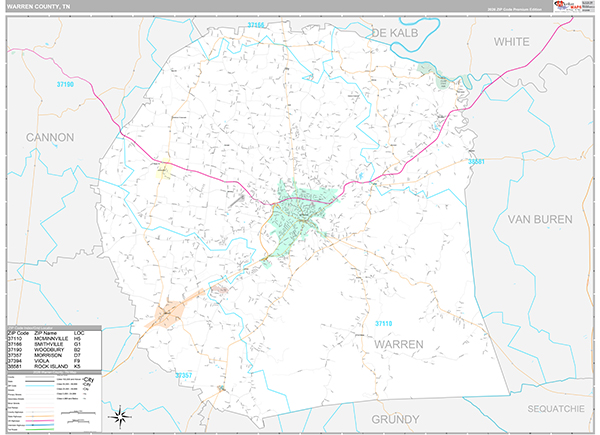 Warren County, TN Zip Code Map