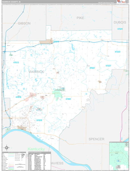 Warrick County, IN Wall Map Premium Style