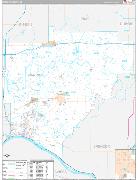 Warrick County, IN Zip Code Map
