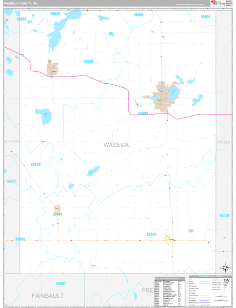 Waseca County, MN Wall Map Premium Style