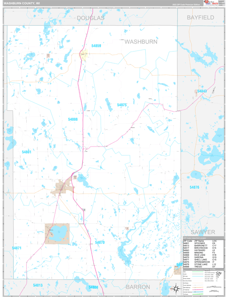 Washburn County, WI Carrier Route Wall Map