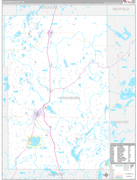 Washburn County, WI Wall Map