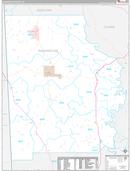 Washington County, AL Zip Code Map