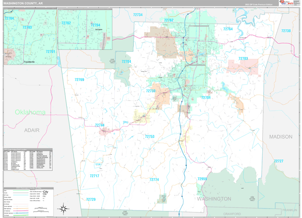 Washington County, AR Wall Map Premium Style