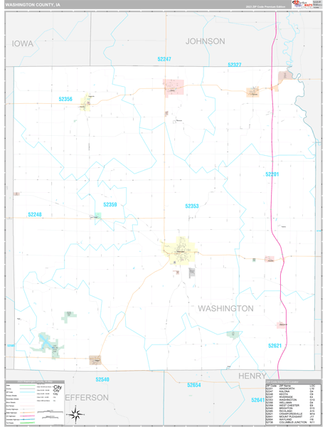 Washington County, IA Zip Code Map