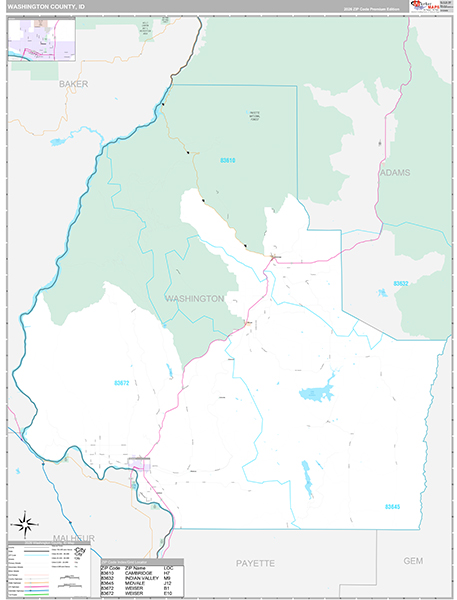 Washington County, ID Zip Code Map