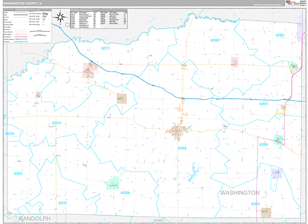 Washington County, IL Zip Code Map