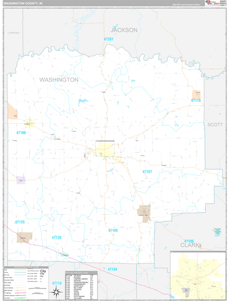 Washington County, IN Zip Code Map