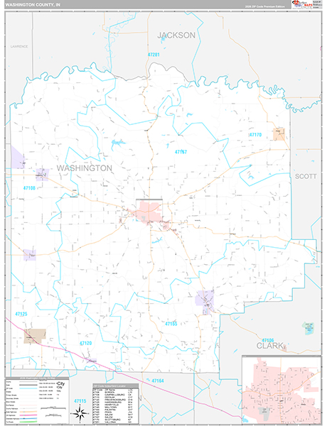 Washington County, IN Zip Code Map