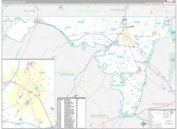 Washington County, MD Carrier Route Wall Map