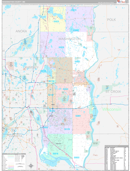 Washington County, MN Carrier Route Wall Map