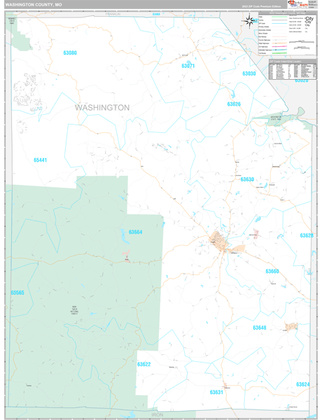 Washington County, MO Wall Map Premium Style
