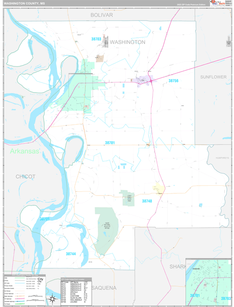 Washington County, MS Wall Map Premium Style