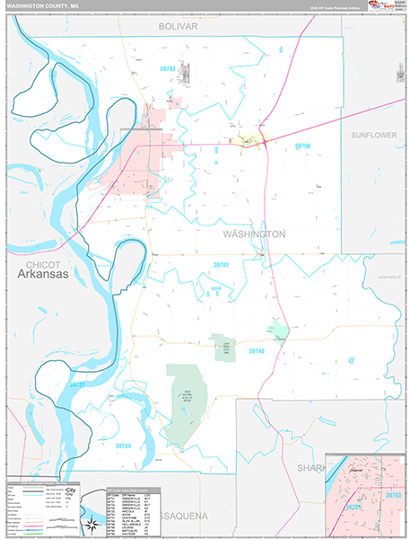 Washington County, MS Zip Code Map