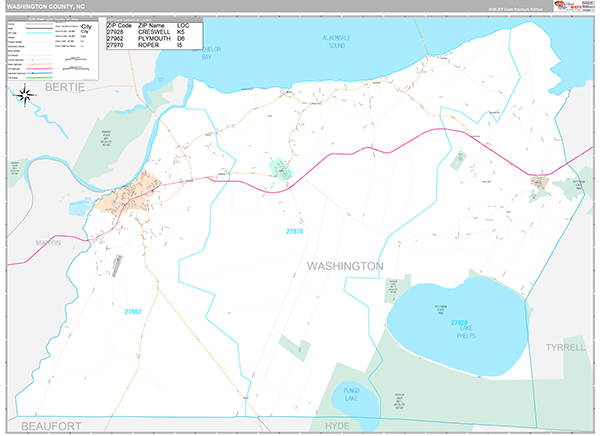 Washington County, NC Wall Map