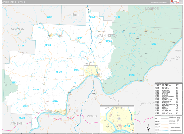 Washington County, OH Wall Map