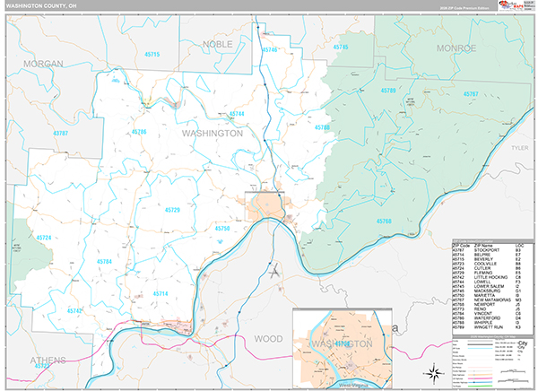 Washington County, OH Zip Code Map