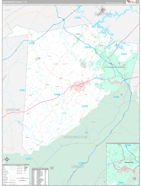 Washington County, TN Zip Code Map