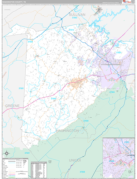Washington County, TN Zip Code Map
