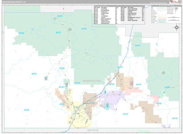 Washington County, UT Wall Map