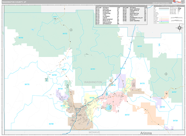 Washington County, UT Zip Code Map