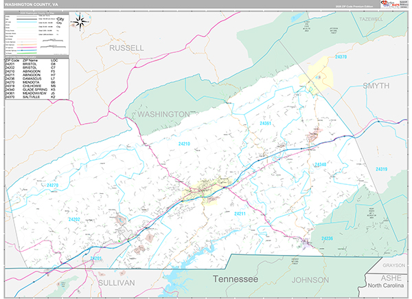 Washington County, VA Wall Map
