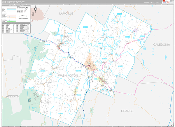 Washington County, VT Wall Map