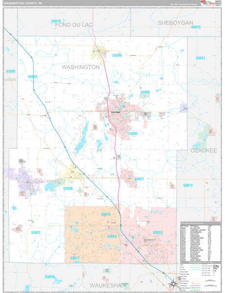 Washington County, WI Wall Map