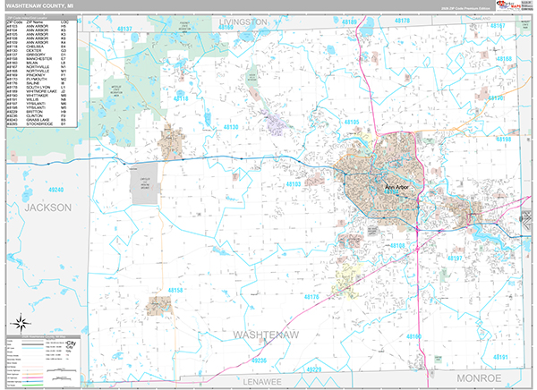 Washtenaw County, MI Zip Code Map
