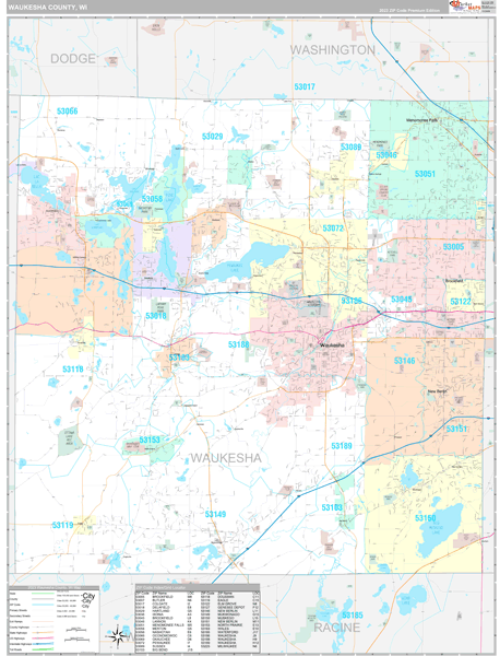 Waukesha County, WI Carrier Route Wall Map