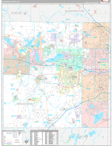 Waukesha County, WI Wall Map