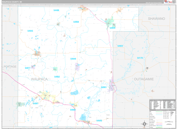 Waupaca County, WI Carrier Route Wall Map