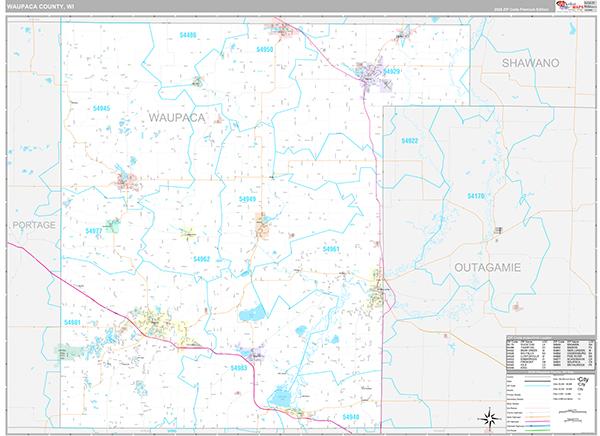 Waupaca County, WI Wall Map