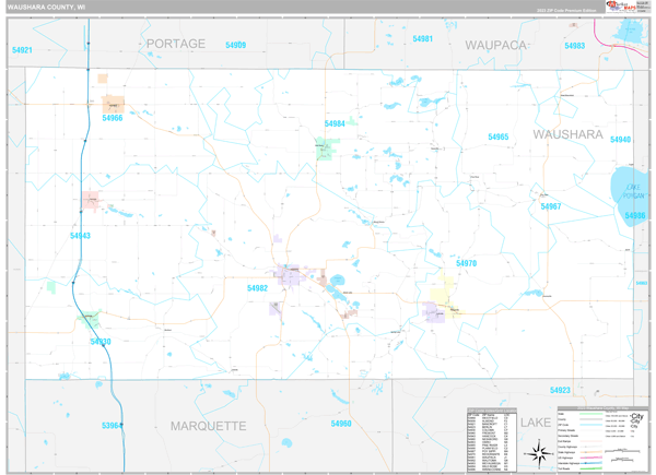 Waushara County, WI Carrier Route Wall Map