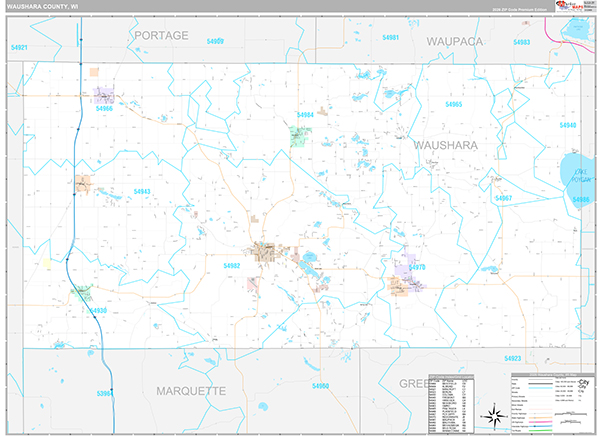 Waushara County, WI Wall Map