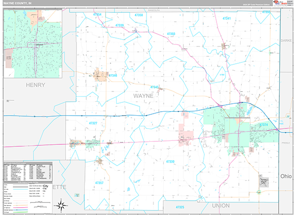 Wayne County, IN Zip Code Map