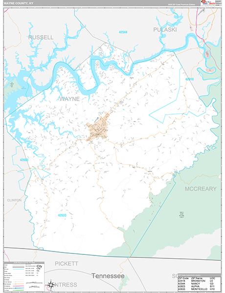 Wayne County, KY Zip Code Map